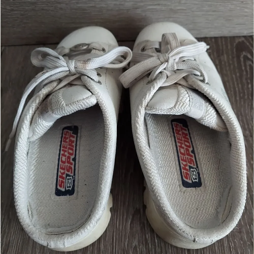 Vintage Y2K Skechers Chunky Platform Mules White Rhinestone Slip-on Sneaker 6
